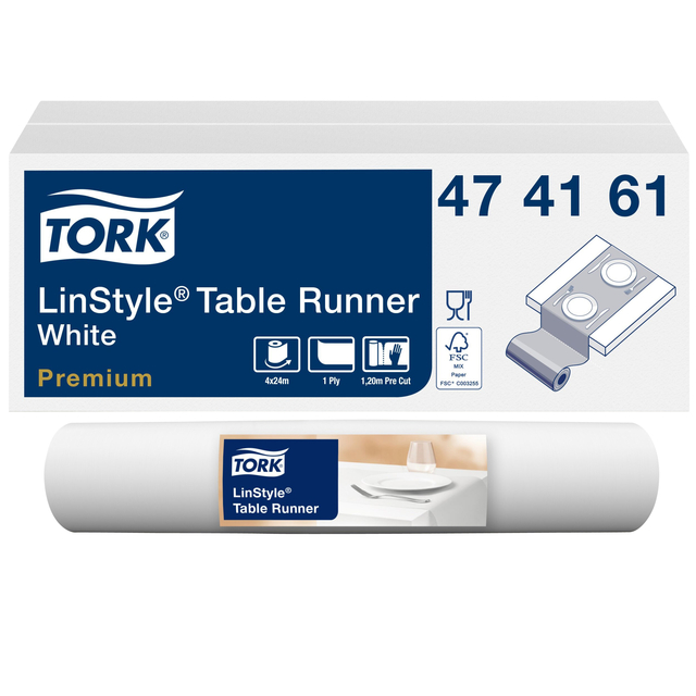 Tafelloper Tork LinStyle® duurzaam 1-laags 120x40cm wit 474161 20 stuks