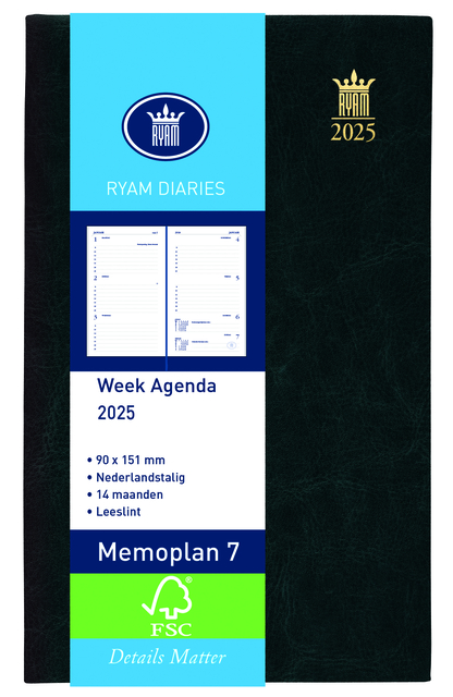 Agenda 2025 Ryam Memoplan 7 Suprema 7dagen/2pagina’s zwart