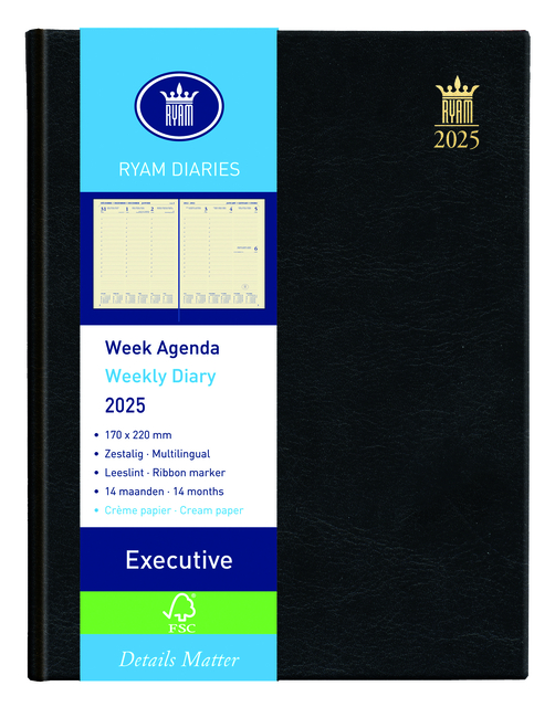 Agenda 2025 Ryam Executive Mundior 7dagen/2pagina’s zwart