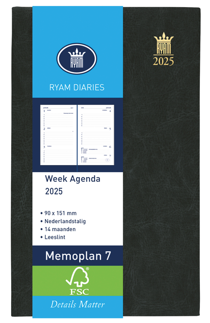 Agenda 2025 Ryam Memoplan 7 Mundior 7dagen/2pagina’s zwart