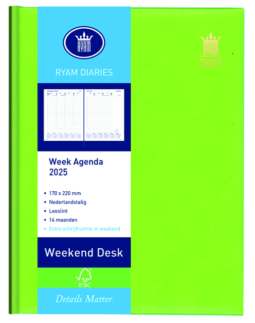 Agenda 2025 Ryam Weekplan Weekend Desk Lazio 7dagen/2pagina’s assorti