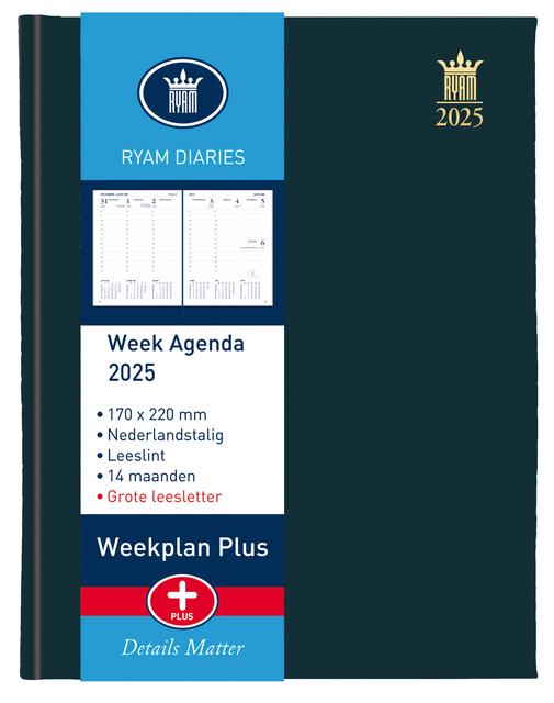 Agenda 2025 Ryam Weekplan Plus Mundior 7dagen/2pagina’s zwart