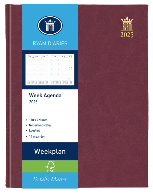 Agenda 2025 Ryam Weekplan Mundior 7dagen/2pagina’s bordeaux