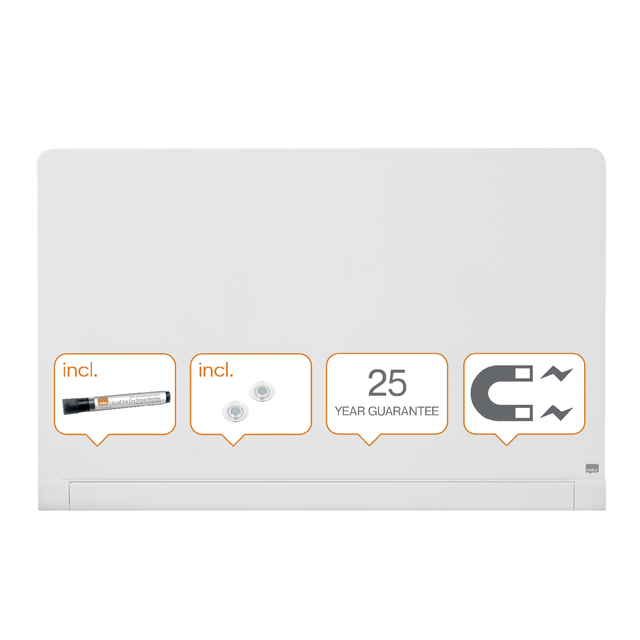 Glasbord Nobo Impression Pro afgeronde hoeken 1260x710mm briljant wit