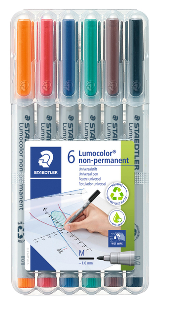 Viltstift Staedtler Lumocolor 315 non permanent M set à 6 stuks assorti