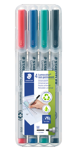 Viltstift Staedtler Lumocolor 315 non permanent M set à 4 stuks assorti