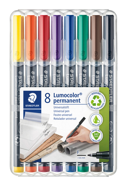 Viltstift Staedtler Lumocolor 318 permanent F set à 8 stuks assorti