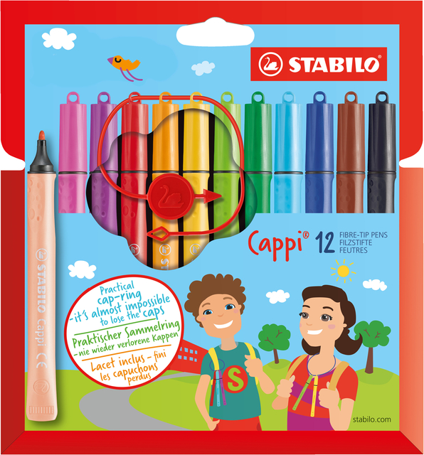 Viltstift STABILO Cappi 168/12 medium assorti etui à 12 stuks