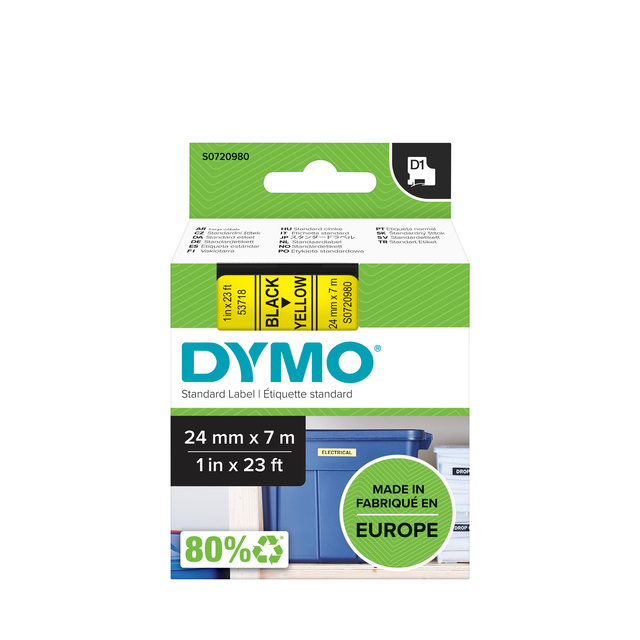 Labeltape Dymo LabelManager D1 polyester 24mm zwart op geel