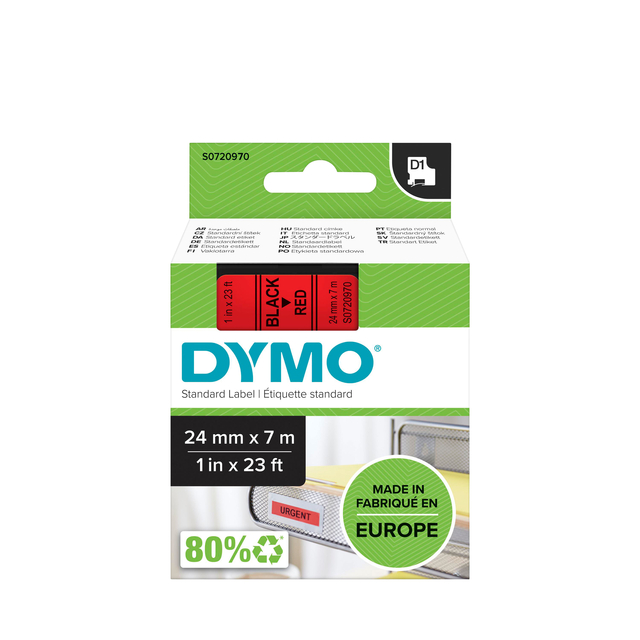 Labeltape Dymo LabelManager D1 polyester 24mm zwart op rood