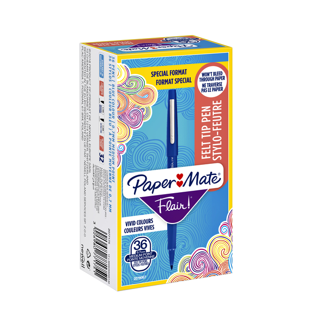 Fineliner Paper Mate Flair Original medium blauw valuepack à 36 stuks