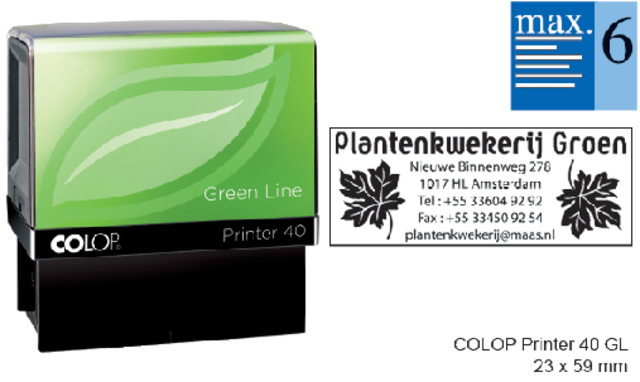 Tekststempel Colop 40 green line personaliseerbaar 6regels 59x23mm