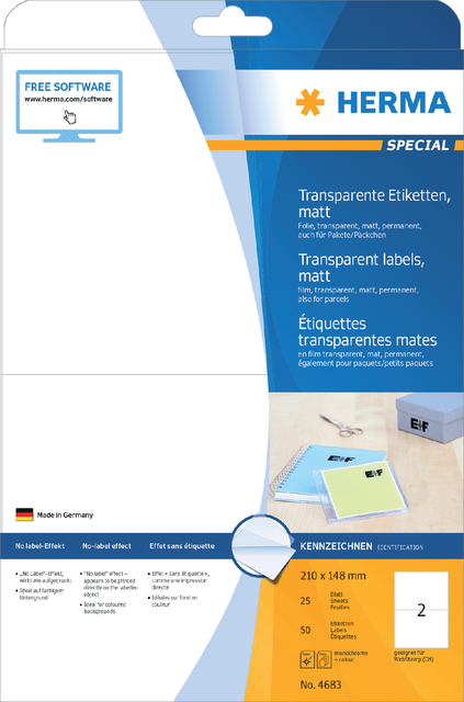 Etiket HERMA 4683 210X148mm transparant mat 50stuks