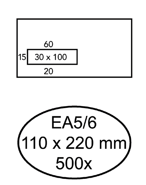 Envelop Quantore 110x220mm venster 3x10cm links zelfkl 500st