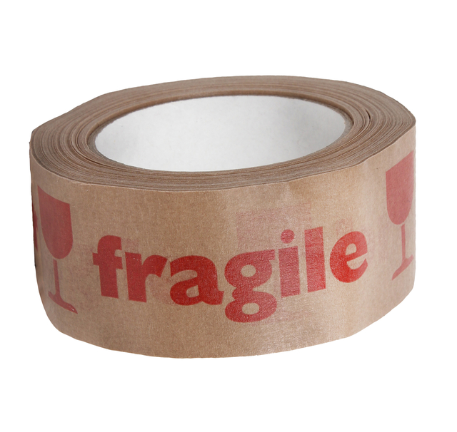 Waarschuwingstape IEZZY 50mmx50m 80p gerecycled papier bruin/rood