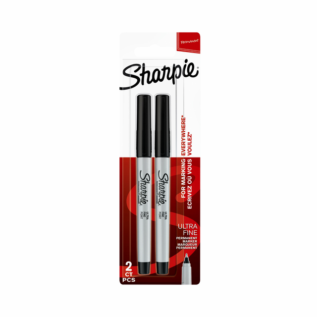 Viltstift Sharpie rond ultra fine zwart blister à 2 stuks