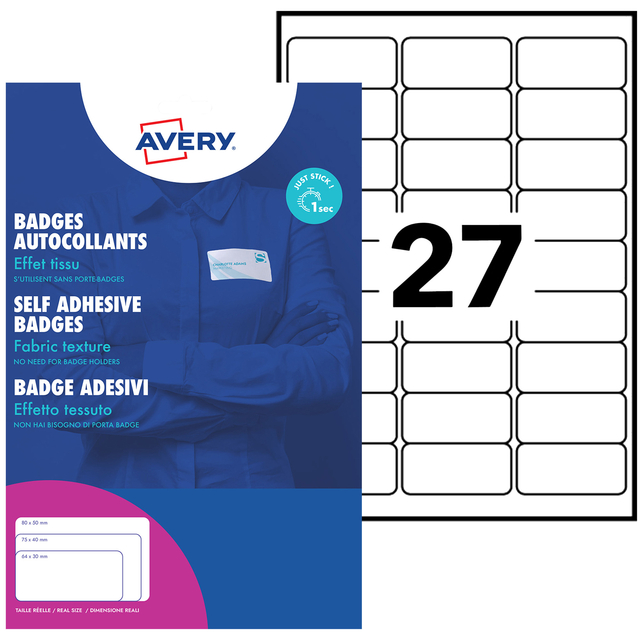 Naambadge etiket Avery L4784-20 63.5×29.6mm zk 540stuks