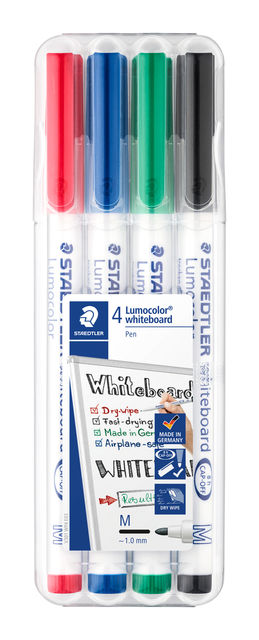 Viltstift Staedtler 301 whiteboard rond assorti 1mm 4stuks