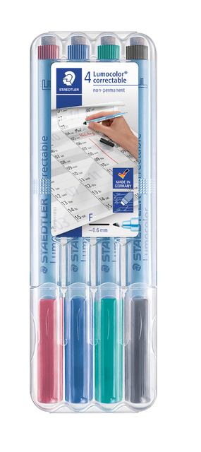 Viltstift Staedtler Lumocolor 305 non permanent correctable F set à 4 stuks