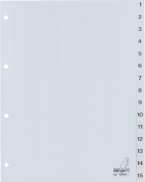 Tabbladen Kangaro 4-gaats G415C 1-15 genummerd grijs PP