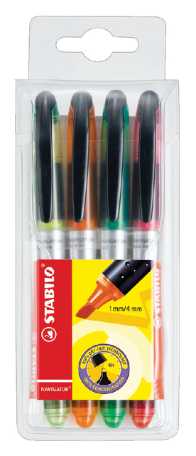 Markeerstift STABILO Navigator 545/4 assorti etui à 4 stuks