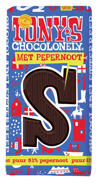 Chocoladeletter Tony’s Chocolonely puur pepernoot S 180gr