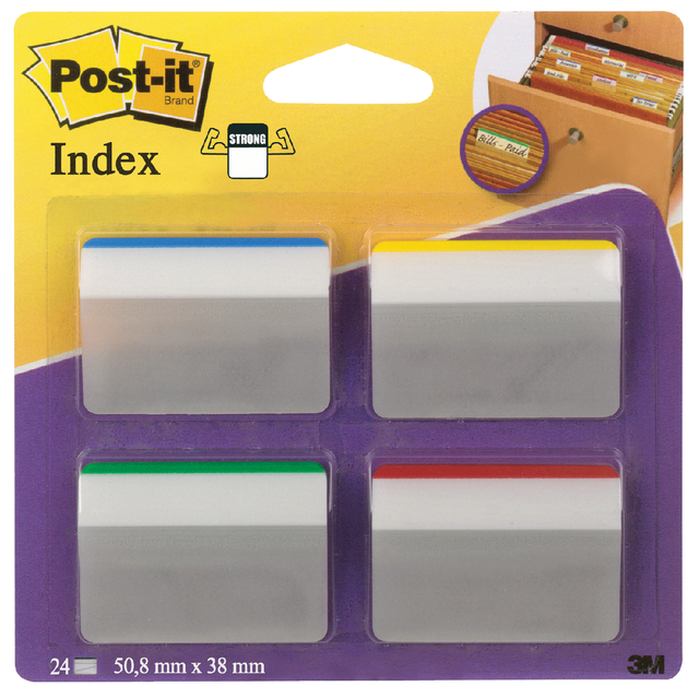 Indextabs Post-it 686A1 38×50.8mm strong gebogen assorti 24 tabs