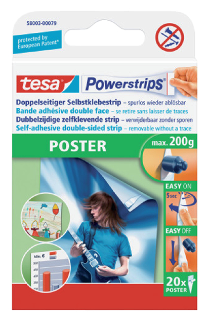 Kleefstrips tesa Powerstrips® poster dubbelzijdig 20 stuks blister