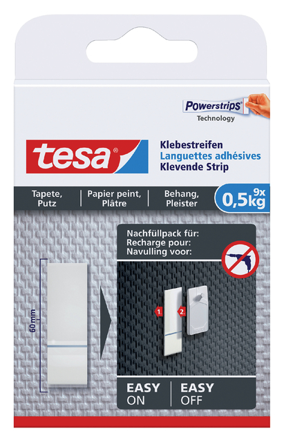 Kleefstrips tesa® behang & pleisterwerk 0,5kg wit 9 stuks