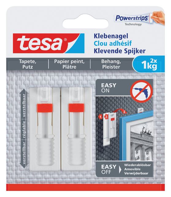 Klevende spijker tesa® behang en pleisterwerk 1kg verstelbaar wit