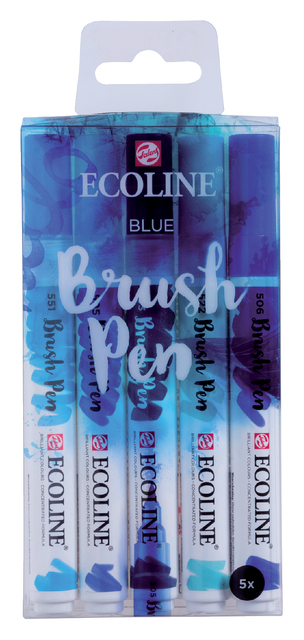 Brushpen Talens Ecoline set-blauw blister à 5 stuks ass