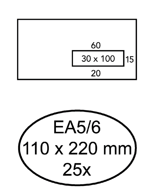 Envelop Quantore 110x220mm venster 3x10cm rechts zelfkl 25st