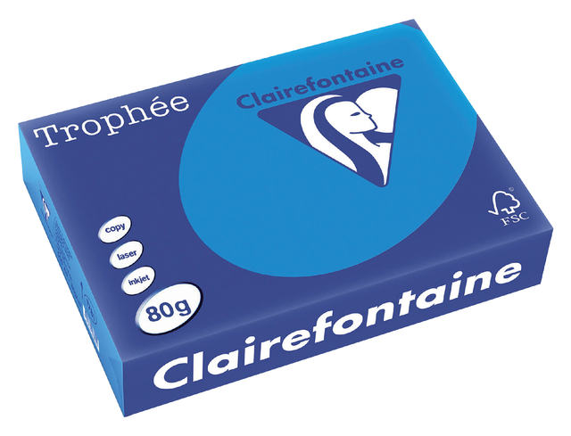 Kopieerpapier Trophee A4 80gr caribien blauw 500vel