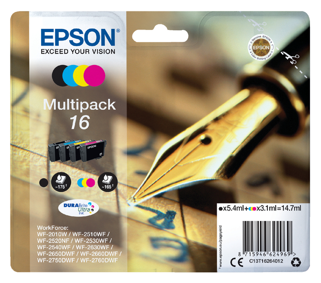 Inktcartridge Epson 16 T1626 zwart + 3 kleuren