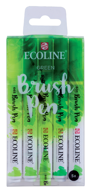 Brushpen Talens Ecoline set-groen blister à 5 stuks ass