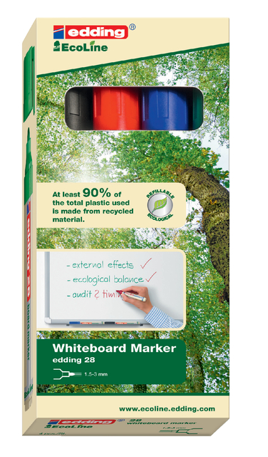 Viltstift edding 28 whiteboard Ecoline rond 1.5-3mm assorti set à 4 stuks