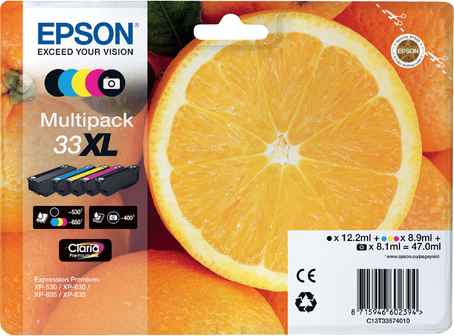 Inktcartridge Epson 33XL T3357 2x zwart + 3 kleuren