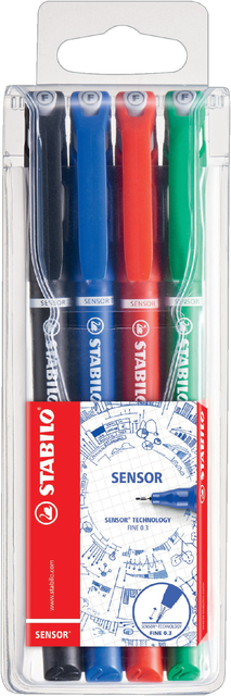 Fineliner STABILO Sensor 189 fijn assorti etui à 4 stuks