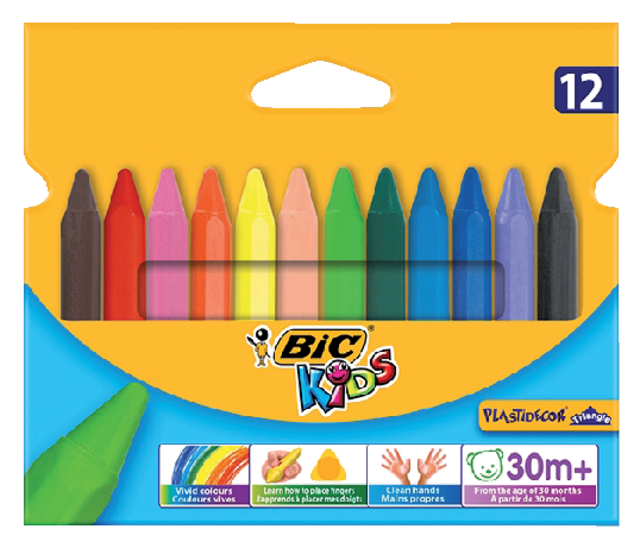 Kleurkrijt BicKids  857 Plastidecor triangel assorti etui à 12st