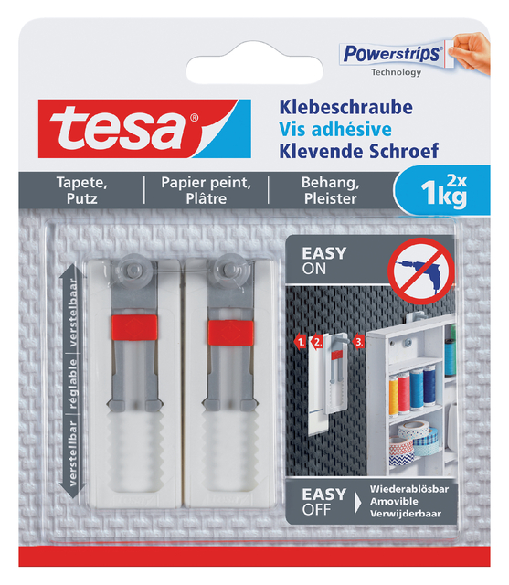 Klevende schroef tesa® behang en pleisterwerk 1kg verstelbaar wit