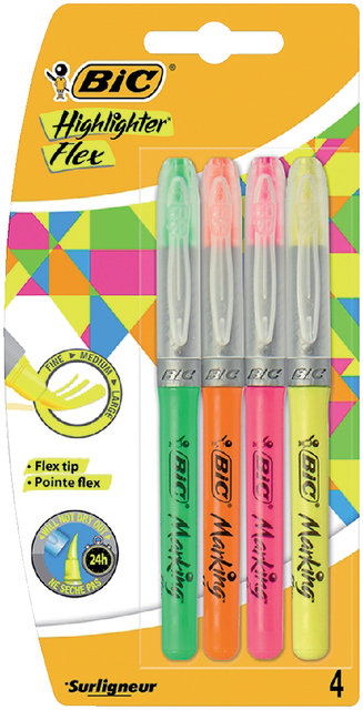 Markeerstift Bic flex assorti  blister à 4 stuks