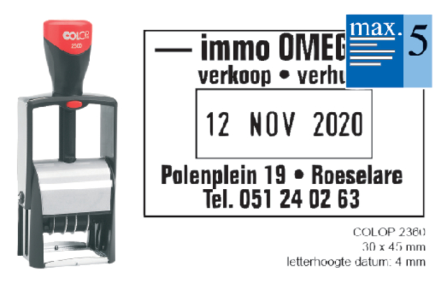 Woord-datumstempel Colop 2360 personaliseerbaar 30×45