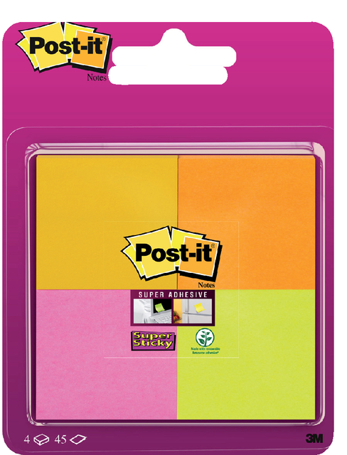 Memoblok Post-it 6910 Super Sticky 51x51mm assorti