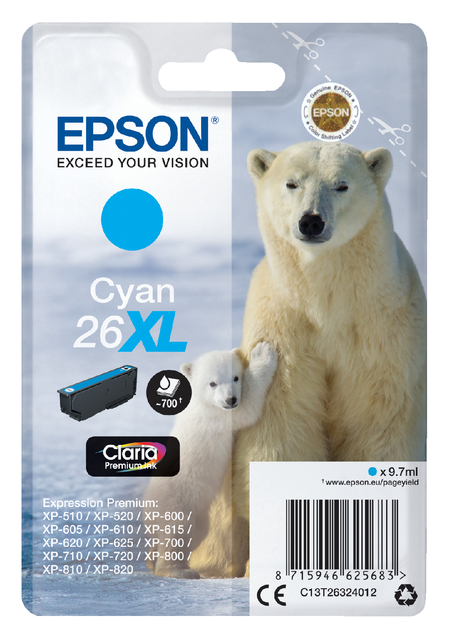 Inktcartridge Epson 26XL T2632 blauw