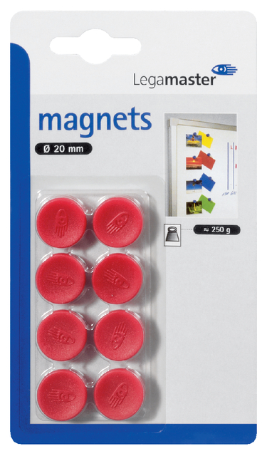 Magneet Legamaster 20mm 250gr rood 8stuks