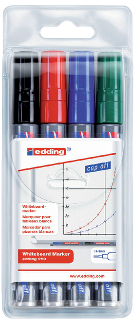 Viltstift edding 250 whiteboard rond 1.5-3mm assorti etui à 4 stuks