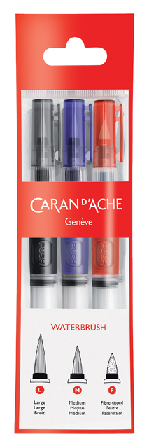 Penseel Caran d’Ache medium, breed , fibre tip set à 3st