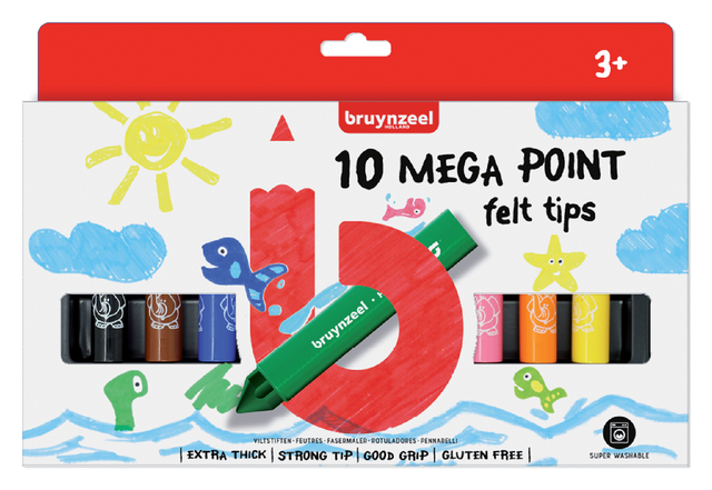 Viltstift Bruynzeel Kids mega point blister à 10 stuks assorti