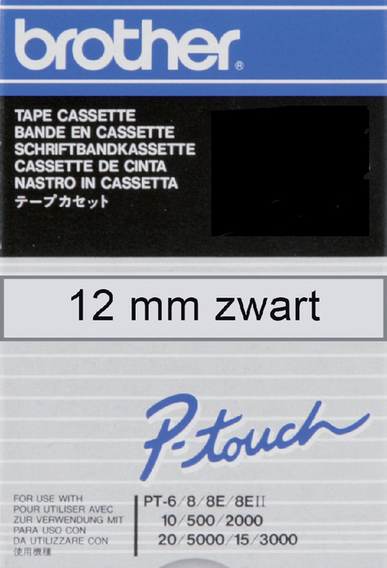 Labeltape Brother P-touch TC-101 12mm zwart op transparant